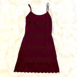 Burgundy Ribbed Lace Bodycon Mini Party Dress